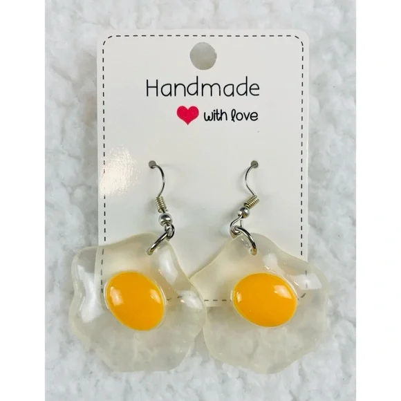 (NWOT) Handmade Fried Egg Dangle Earrings - Picture 8 of 8